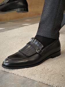 Handmade Men black Fringe buckle Shoes, Men leather penny Loafer