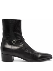 Handcrafted Men's Black High-heel Zipper Boots - Image 3