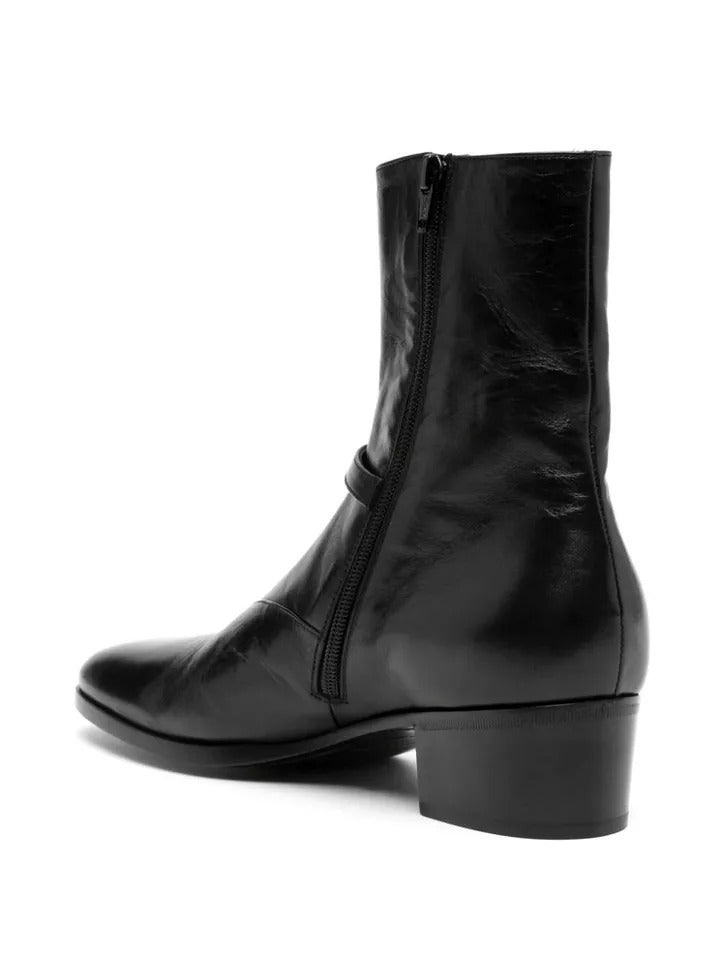 Handmade Men black high heel zipper boot, Mens classic ankle dress boots