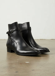 Handmade Men Black Jodhpurs Ankle Boot, Ankle High Leather Boot - angle-view-showing-depth