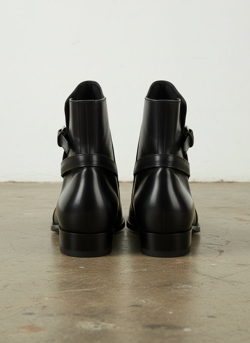 Handmade Men Black Jodhpurs Ankle Boot, Ankle High Leather Boot - back-view