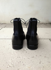 Handmade Men Black Leather And Suede Lace Up Boot, Mens Ankle Leather Boots