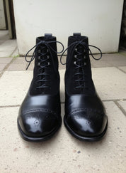 Handmade Men Black Leather And Suede Lace Up Boot, Mens Ankle Leather Boots