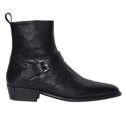 Handmade Men Black Leather Boot, 's Side Zipper Monk Strap Around Ankle