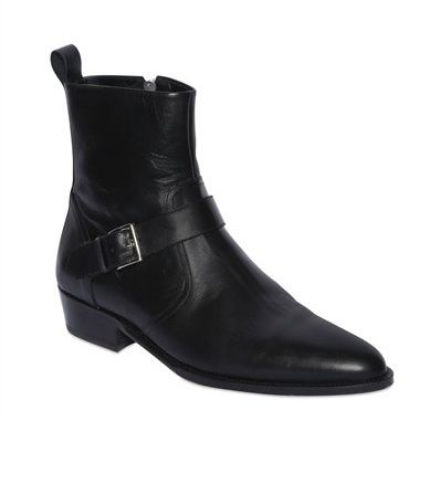 Handmade Men Black Leather Boot, 's Side Zipper Monk Strap Around Ankle