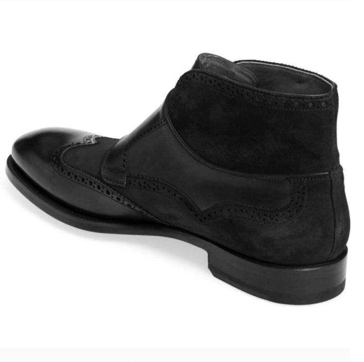 Handmade Men Black Leather Boots, Black Monk Strap Chukka Boot, Leather