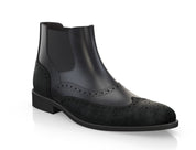 Handcrafted Men's Black Leather Chelsea Boots with Wingtip Brogue Detailing