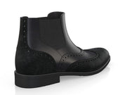 Handcrafted Men's Black Leather Chelsea Boots with Wingtip Brogue Detailing - Image 3