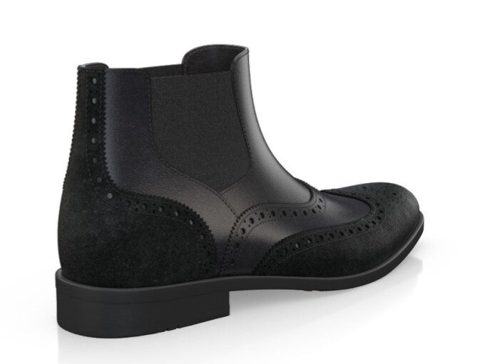 Handcrafted Men's Black Leather Chelsea Boots with Wingtip Brogue Detailing - Image 3