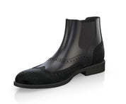 Handcrafted Men's Black Leather Chelsea Boots with Wingtip Brogue Detailing - Image 5