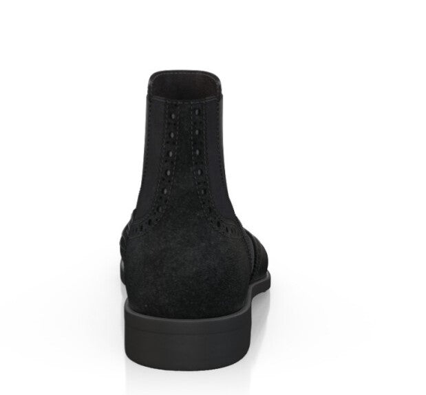 Handcrafted Men's Black Leather Chelsea Boots with Wingtip Brogue Detailing - Image 4
