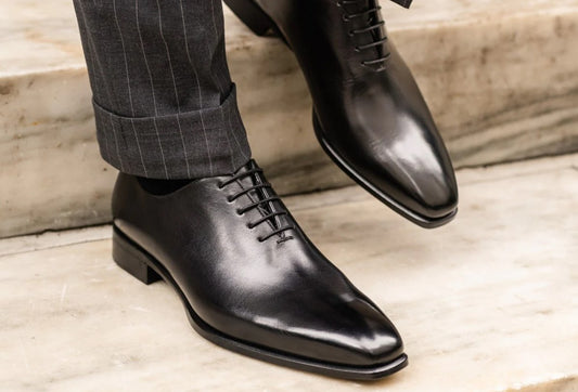 Handmade Men black Leather Oxford shoes, Men black leather tuxedo shoes