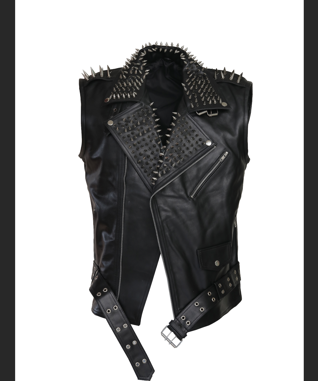Black Leather Vest Style Jacket with Stud Work