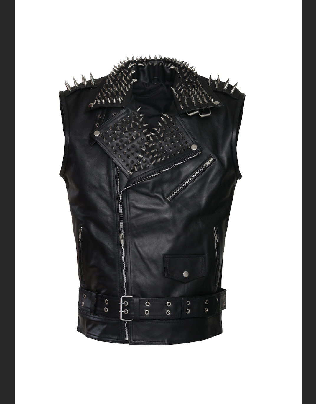 Handmade Men Black Leather Vest Style Jacket with stud work, Men Rock Punk