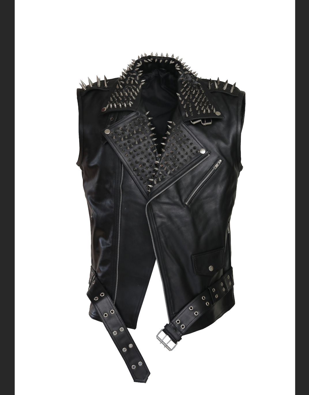 Handmade Men Black Leather Vest Style Jacket with stud work, Men Rock Punk