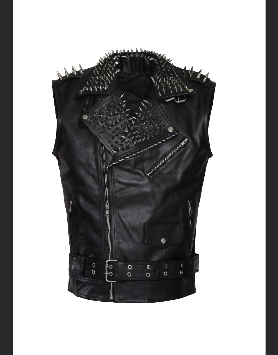 Black Leather Vest Style Jacket with Stud Work - Image 2