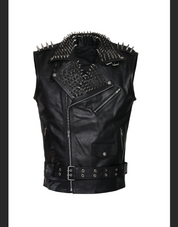 Black Leather Vest Style Jacket with Stud Work - Image 2