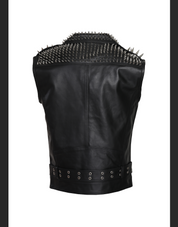 Black Leather Vest Style Jacket with Stud Work - Image 3