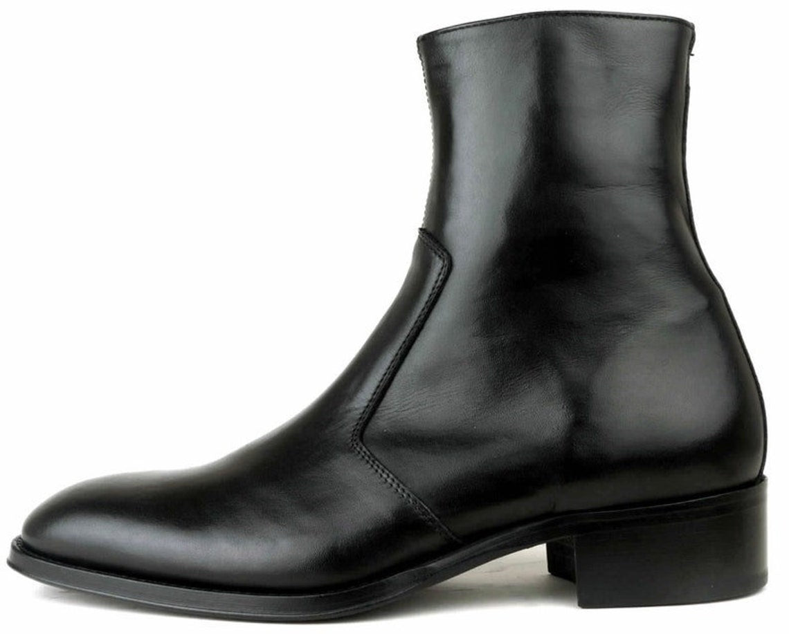 Handmade Men Black Leather Zip Boots, Engineer Boots, Winter Biker Boots