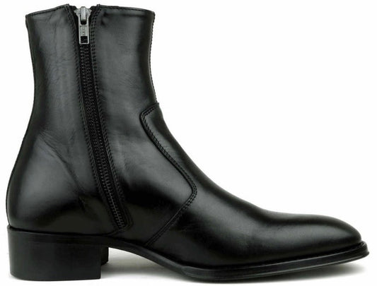 Handmade Men Black Leather Zip Boots, Engineer Boots, Winter Biker Boots