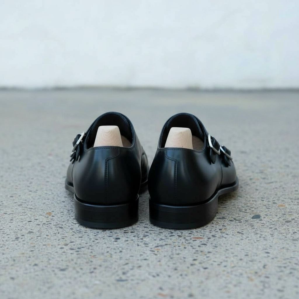 Handmade Men Black Monk Strap Leather shoes, Formal Monk Strap Dress Sh - back-view