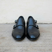 Handmade Men Black Monk Strap Leather shoes, Formal Monk Strap Dress Sh - front-view