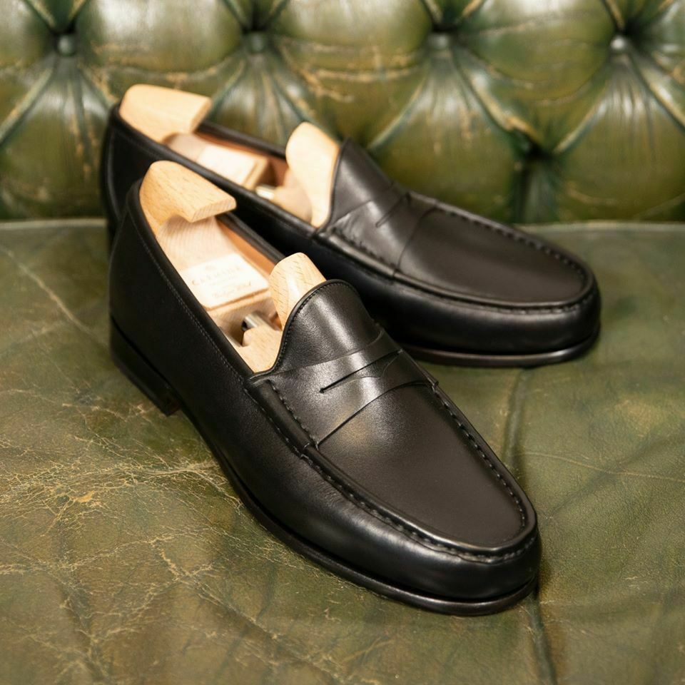 Handmade Men Black Slip on Moccasin Dress Shoes, Black Formal Shoes