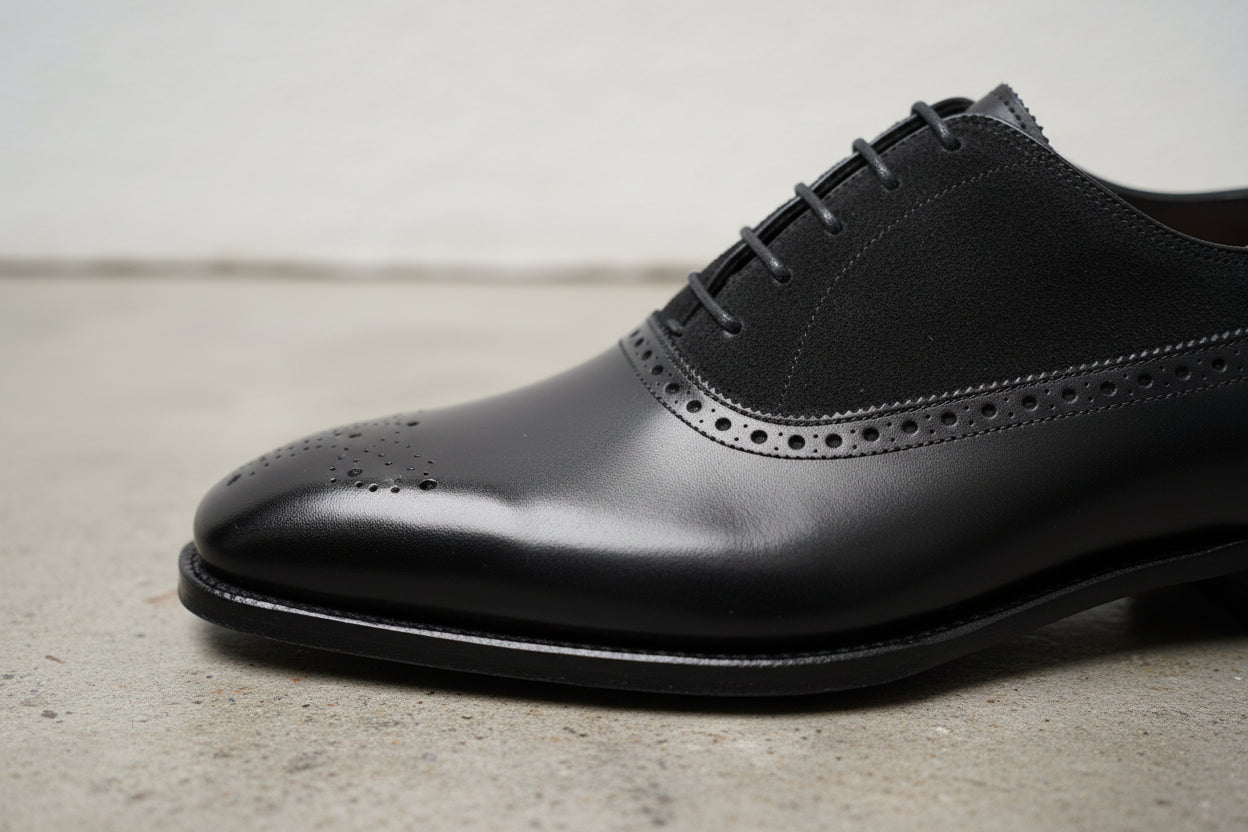 Handmade Men Black Suede And Leather Formal Shoes, Black Dress Shoes