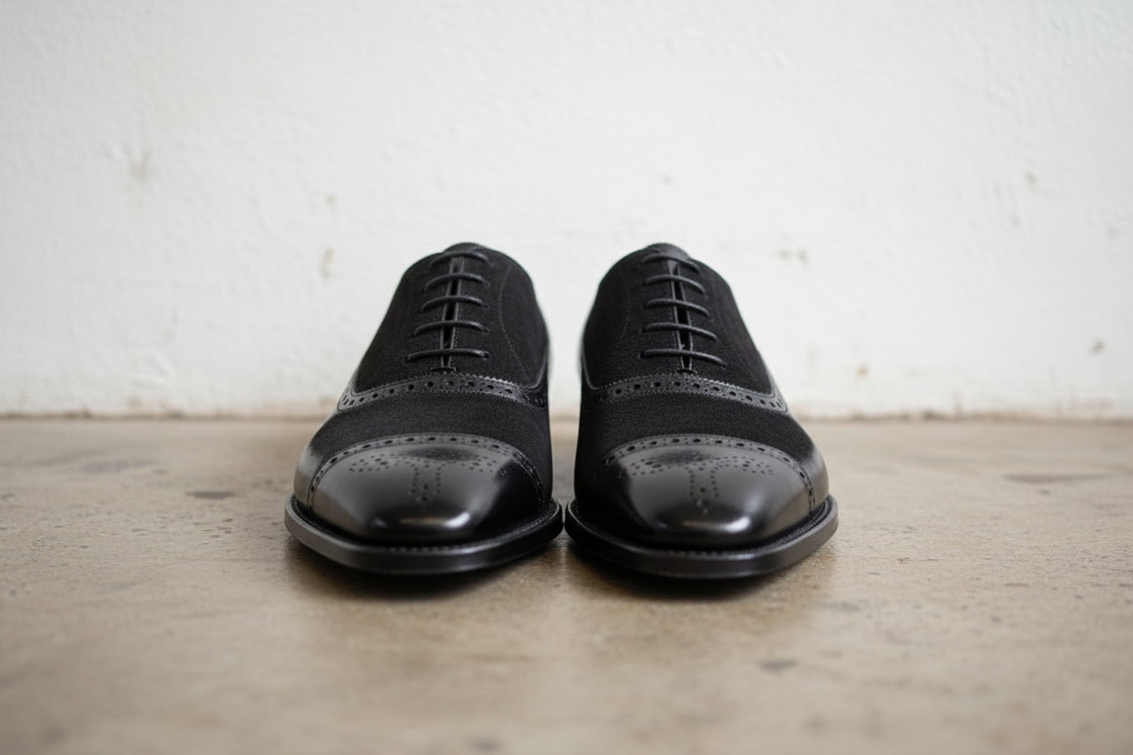 Handmade Men Black Suede And Leather Formal Shoes, Black Dress Shoes