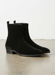 Handmade Men Black Suede Ankle dress boots, Men black side zip ankle boot - 3-4-right-view