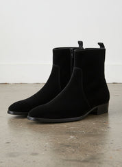 Handmade Men Black Suede Ankle dress boots, Men black side zip ankle boot - angle-view-showing-depth