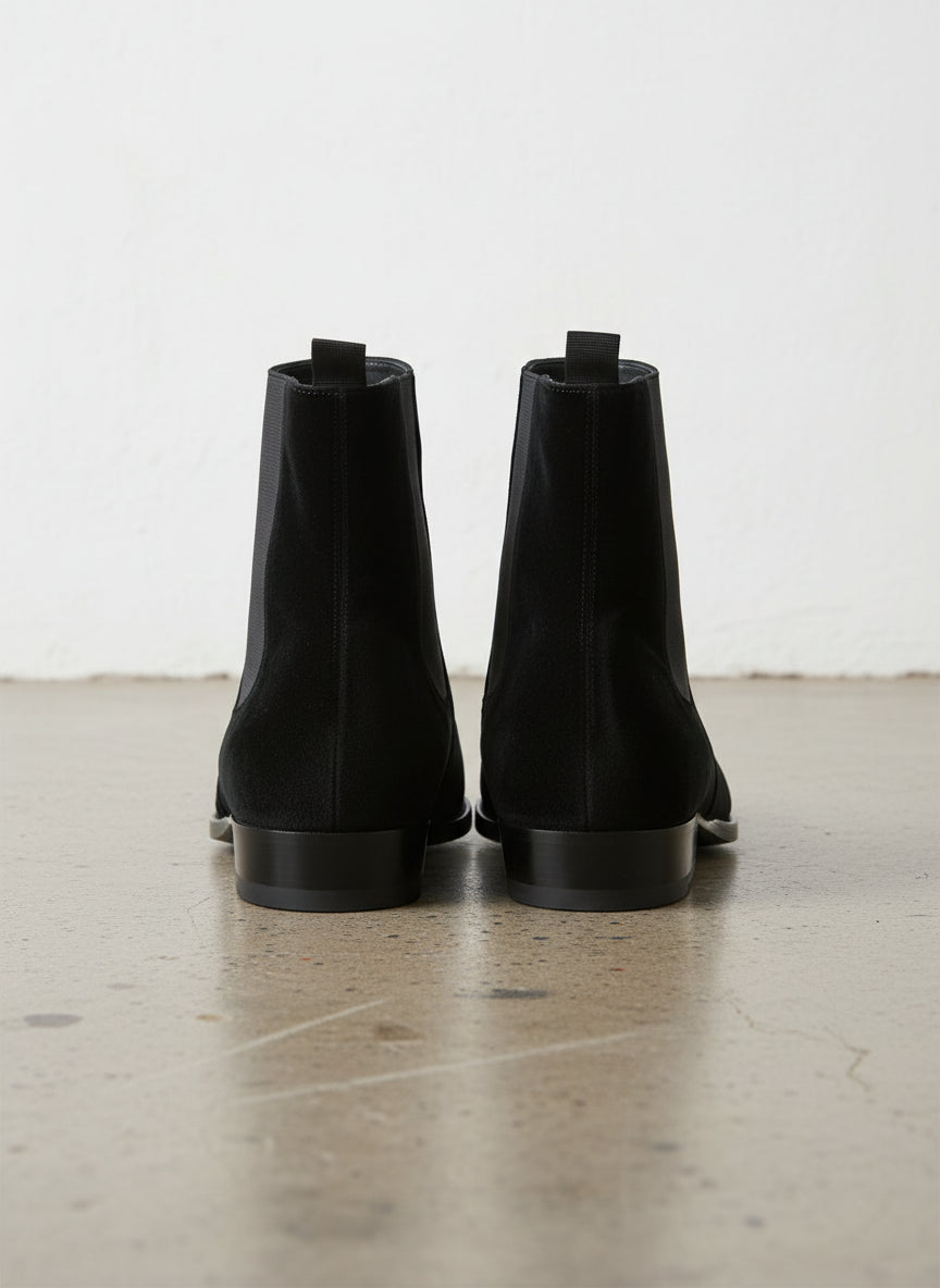 Handmade Men Black Suede Ankle dress boots, Men black side zip ankle boot - back-view