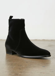 Handmade Men Black Suede Ankle dress boots, Men black side zip ankle boot - detail-view-showing-texture