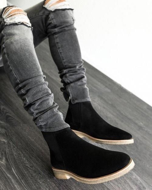 Handmade Men Black Suede Chelsea boots, Mens Suede ankle boots