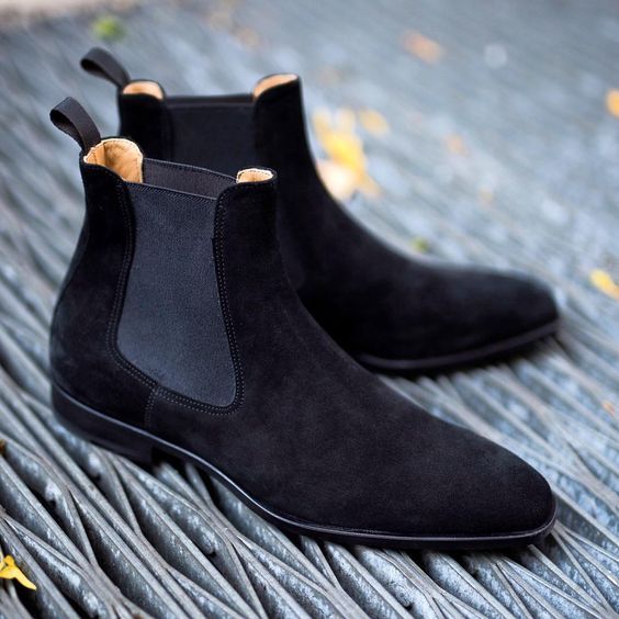 Handmade Men Black Suede Leather Casual Ankle Boots, Suede Chelsea Boot