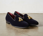Handmade Men Black Velvet Tassels Shoes, Velvet Loafer Shoes Moccasins