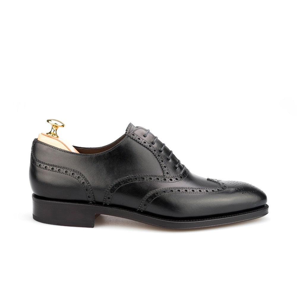 Handmade Men Black wing tip brogue dress shoes, Men leather office shoes