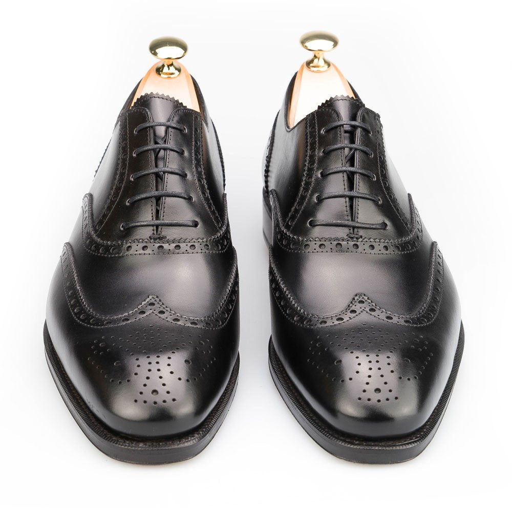 Handmade Men Black wing tip brogue dress shoes, Men leather office shoes