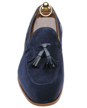 Handmade Men Blue Suede Slip on Shoes with Tassels, Casual Loafer Shoes