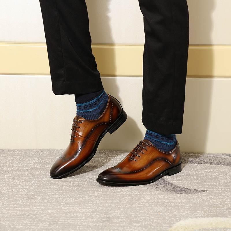 Handmade Men Brown Burnish Formal Shoes, Dress Leather Shoes