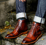 Handmade Men brown hand burnish Oxfords boot, brown lace up ankle boots