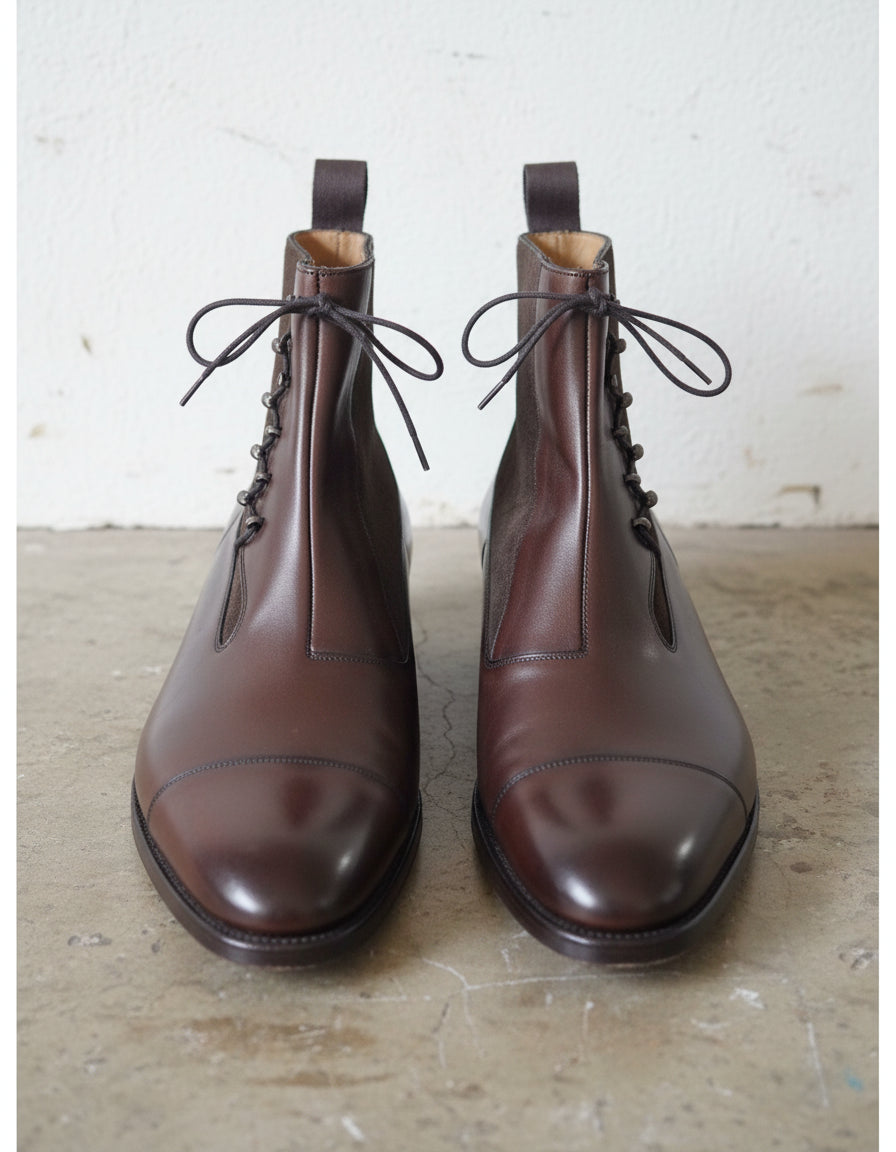 Handmade Men Brown Lace Up Ankle Boots, Mens Fashion Cap Toe Ankle Boots