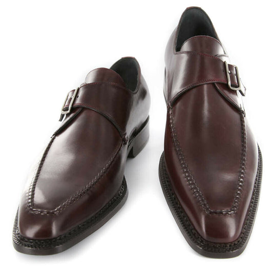 Handmade Men brown leather monk shoes, Men brown leather dress shoes