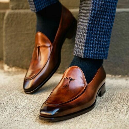 Handmade Men Brown Shaded Slip on Shoes, Brown Formal Dress Shoes