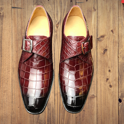 Handmade Men brown single monk alligators shoes, brown business dress shoes