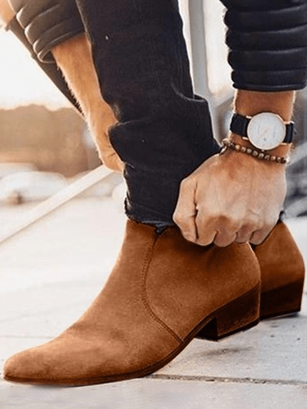 Handmade Men Brown Suede Ankle High Zipper Casual Boots, Ankle Boots