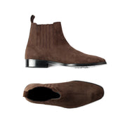 Handcrafted Men's Brown Suede Chelsea Boots - Image 3