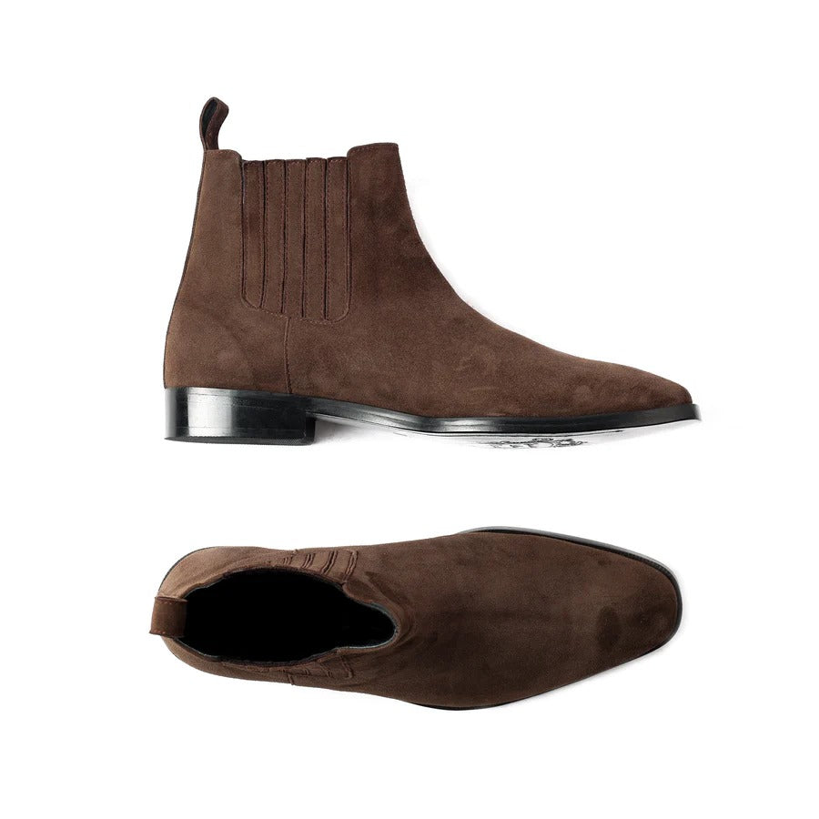Handcrafted Men's Brown Suede Chelsea Boots - Image 3