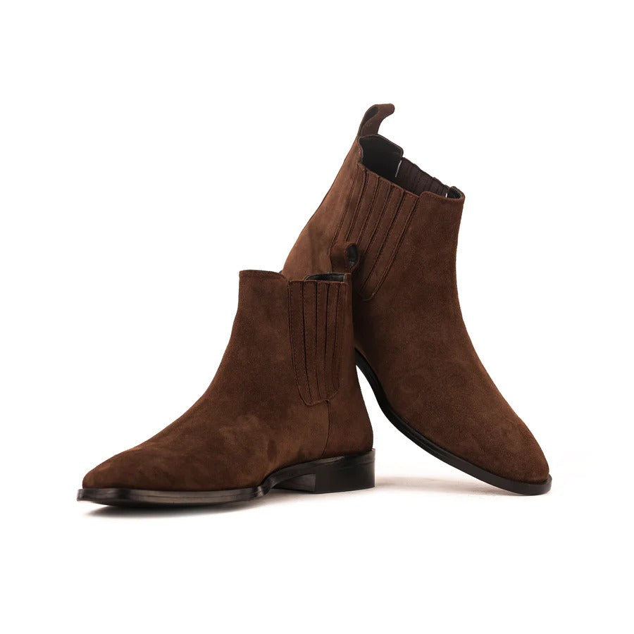 Handcrafted Men's Brown Suede Chelsea Boots - Image 2