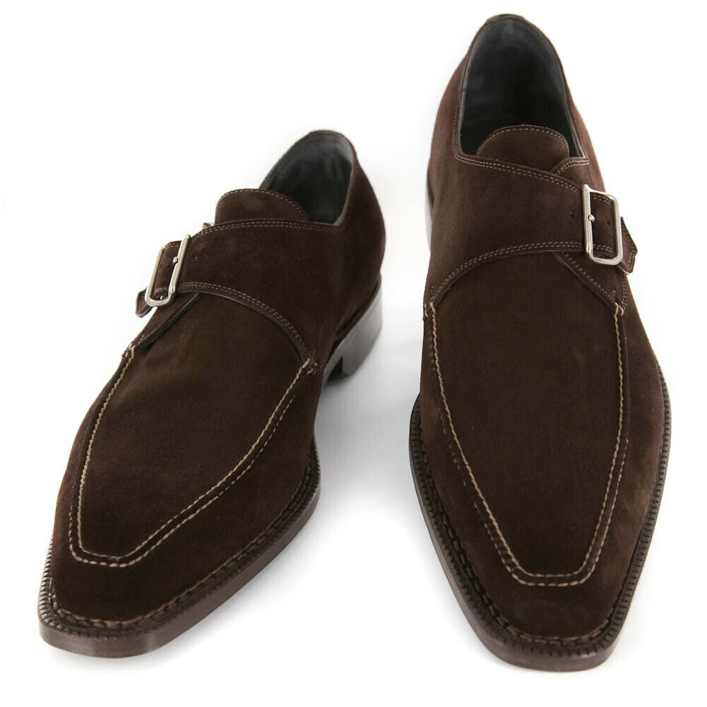Men's Brown Suede Monk Strap Shoes